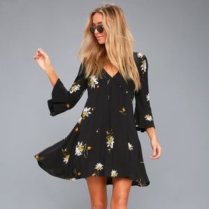 Free People Black Floral Print Wrap Dress
